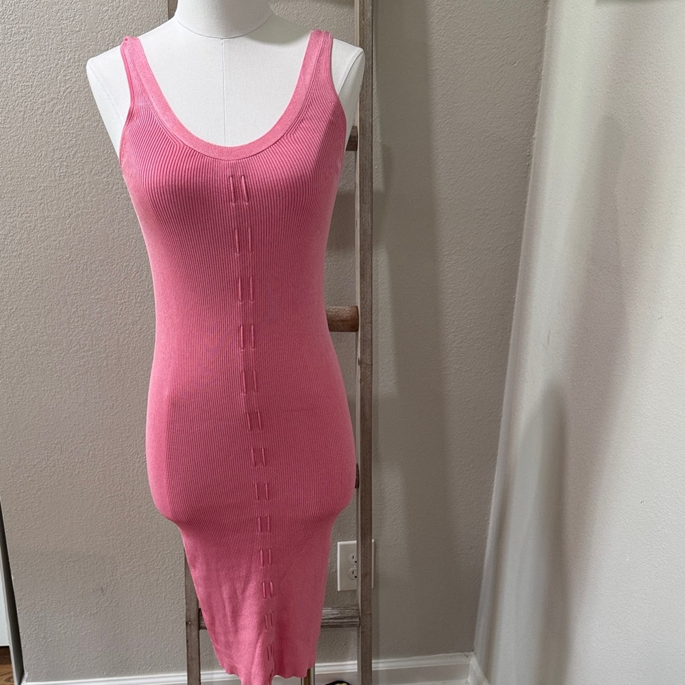 Helmut Lang Vibrant Pink Knit Bodycon Midi Dress